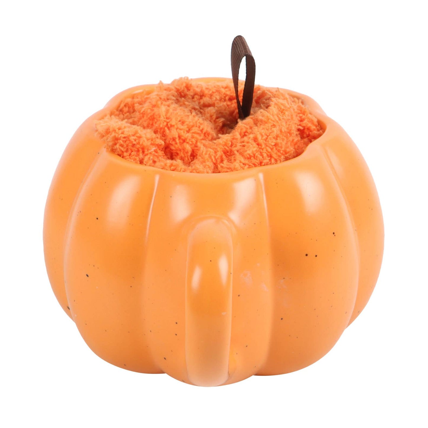 Set met mok en sokken in de vorm van een pompoen voor herfst en herfst