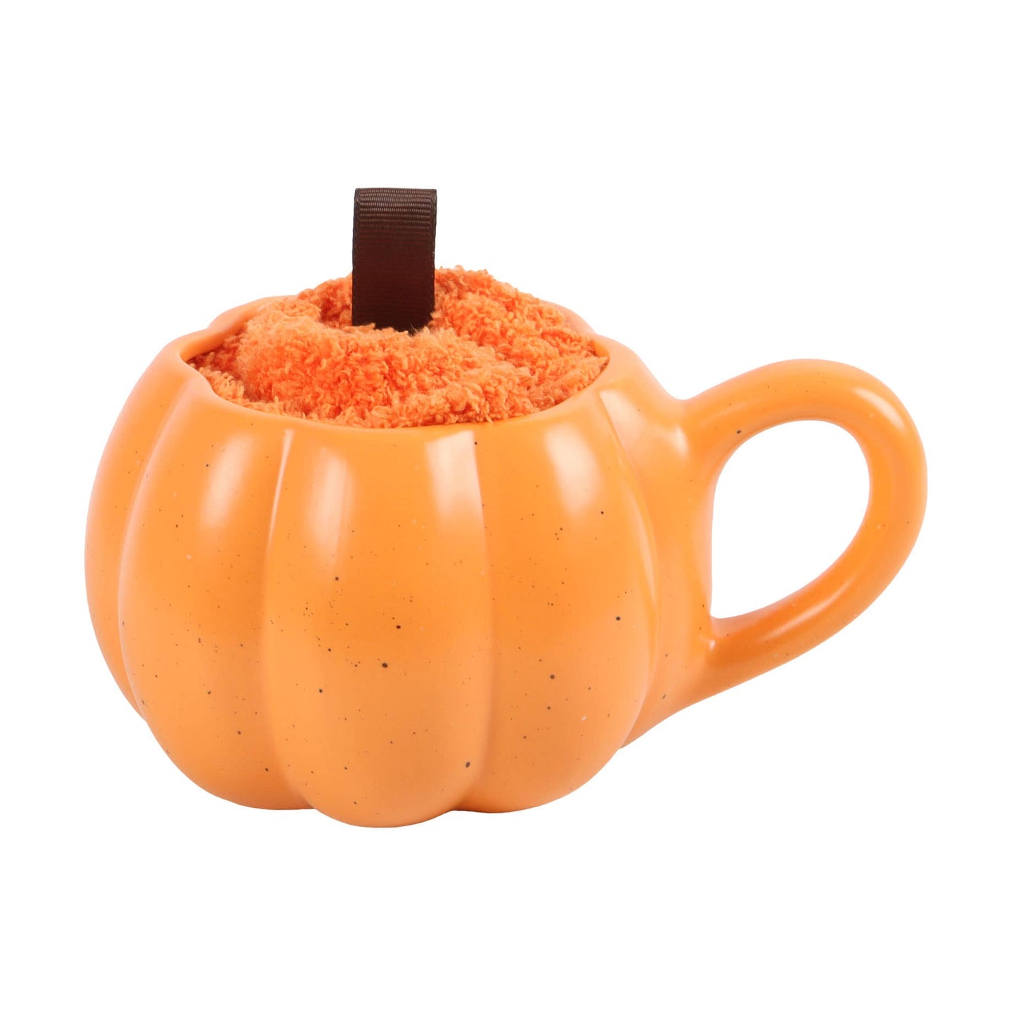 Set met mok en sokken in de vorm van een pompoen voor herfst en herfst