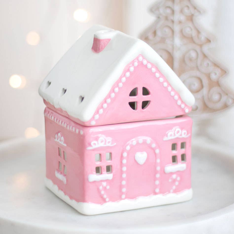 Pink Gingerbread House kerstoliebrander